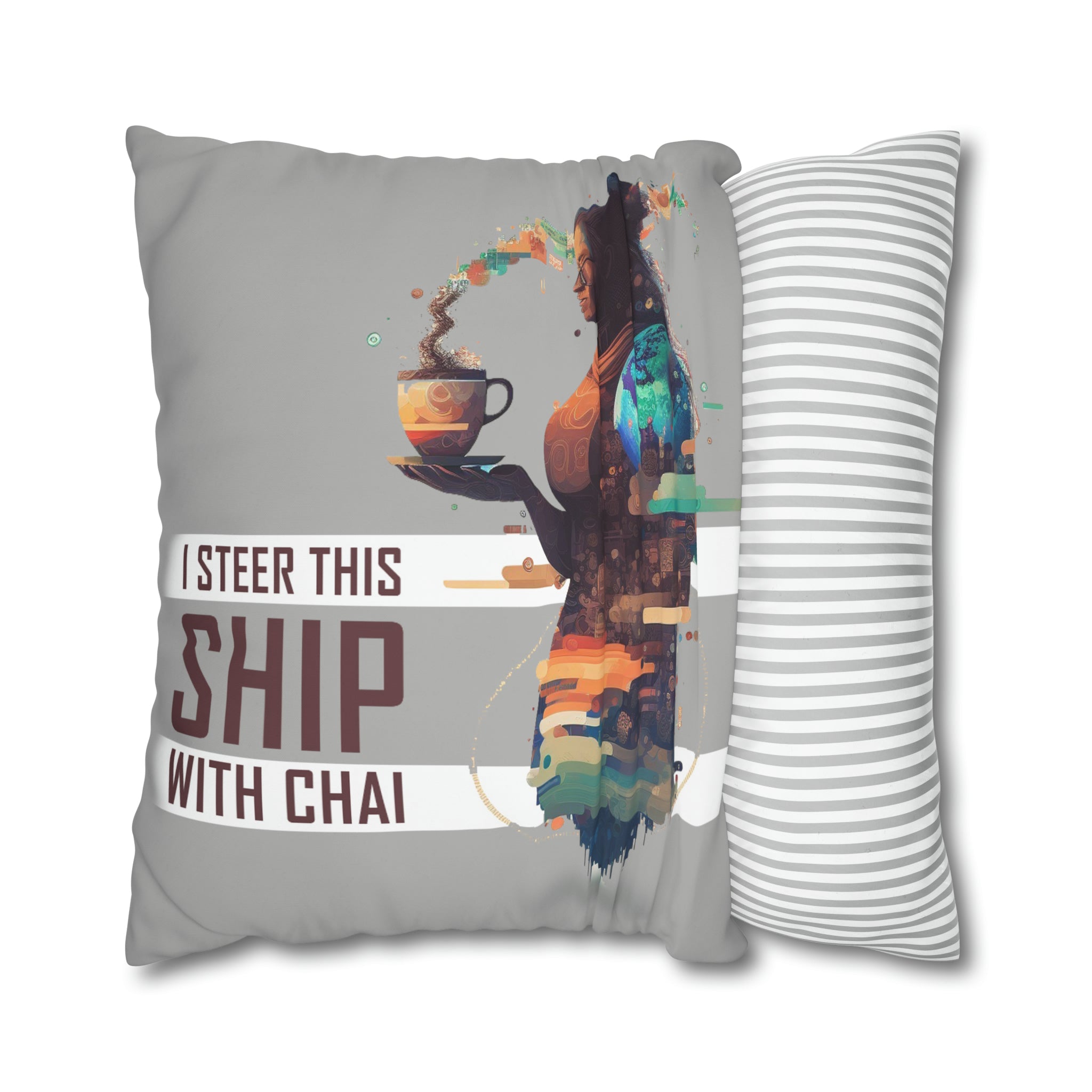 I Steer This Ship with Chai Spun Polyester Pillowcase
