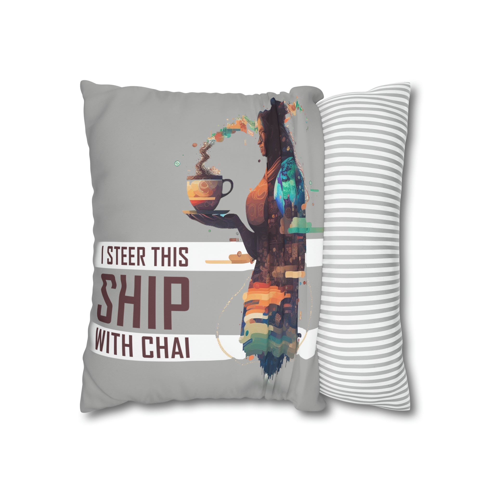I Steer This Ship with Chai Spun Polyester Pillowcase