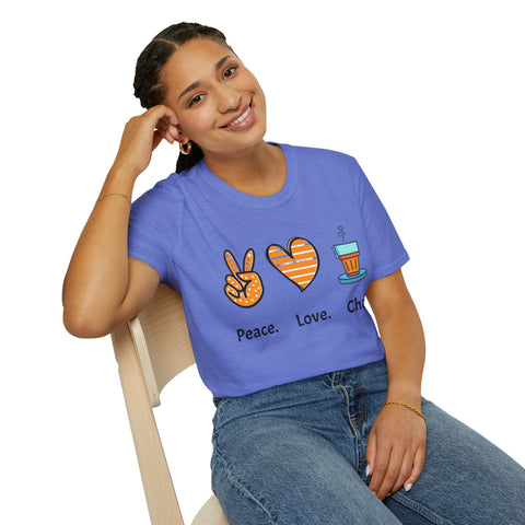 Harmony in a Cup: Peace, Love, & Chai Unisex Softstyle T-Shirt