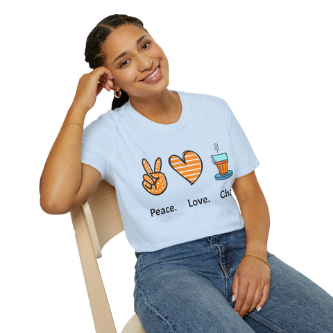 Harmony in a Cup: Peace, Love, & Chai Unisex Softstyle T-Shirt