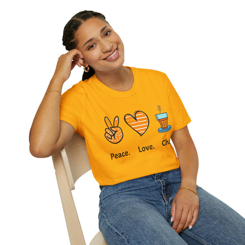 Harmony in a Cup: Peace, Love, & Chai Unisex Softstyle T-Shirt