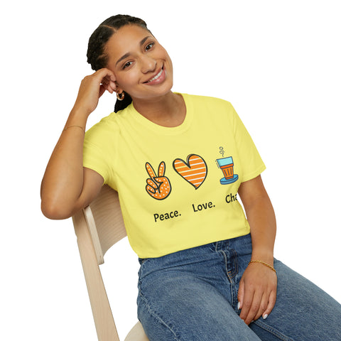 Harmony in a Cup: Peace, Love, & Chai Unisex Softstyle T-Shirt